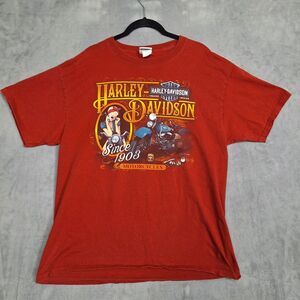 Harley Davidson Pin up girl Shirt‎ large Billerica MA motorcycle graphic red